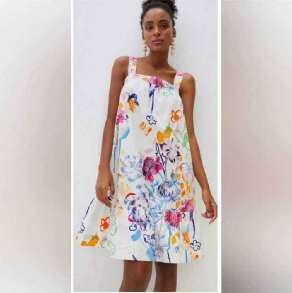 Anthro Maeve Floral Watercolor Dress With Pockets
